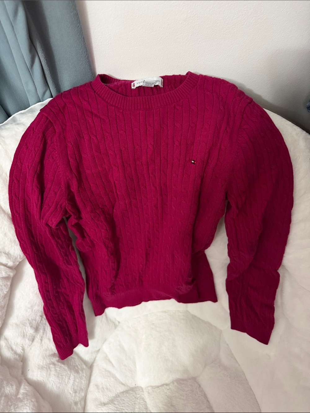 Tommy Hilfiger Women's Cable Knit Crewneck Sweater - Magenta